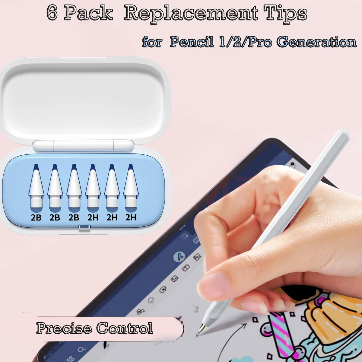 6 Pack Replacement Pencil Tips with Case M90967
