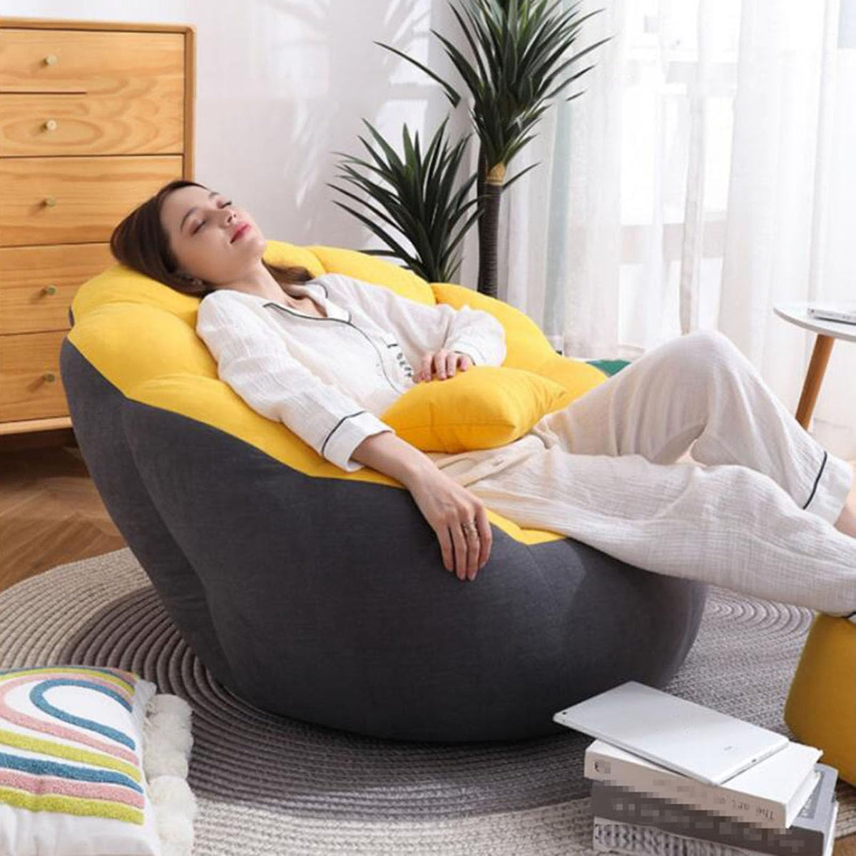 Soft Cotton Hemp Bean Bag Chair Cover White Gray Yellow H65585