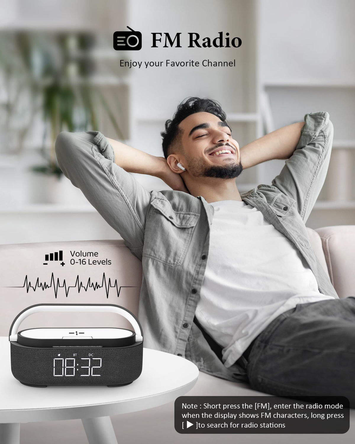 Bluetooth Speaker with Wireless Charger FM Radio LED Light O3185
