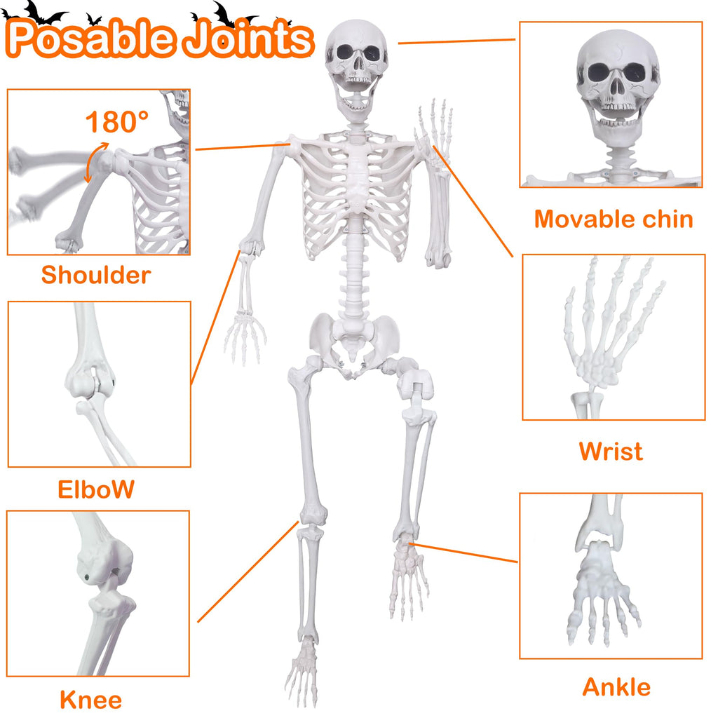 5.4ft/165cm Halloween Skeleton with Crows Movable Joints E7587