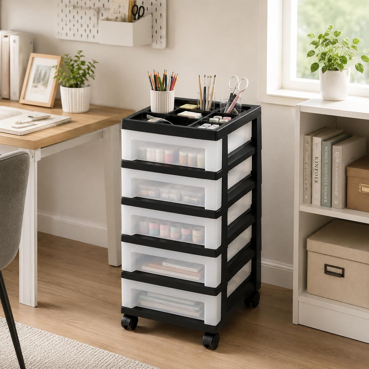 5 Drawer Narrow Storage Cart with Organizer Top Q10347