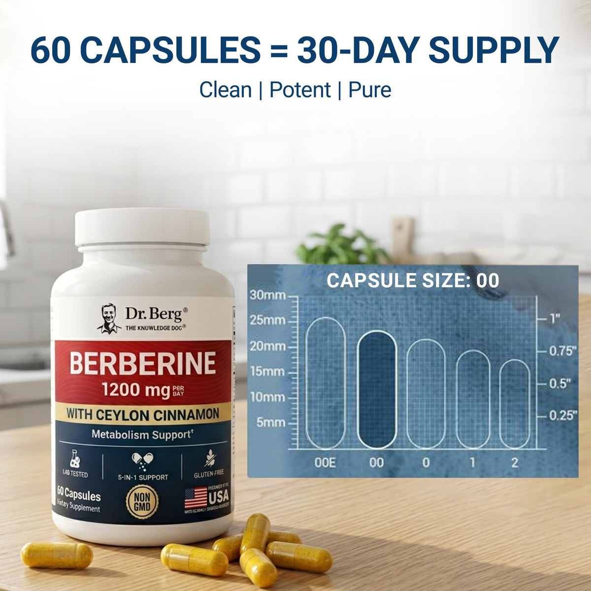 1200 mg Berberine with Ceylon Cinnamon, ALA, Magnesium Glycinate & BioPerine, 60 Capsules N2664