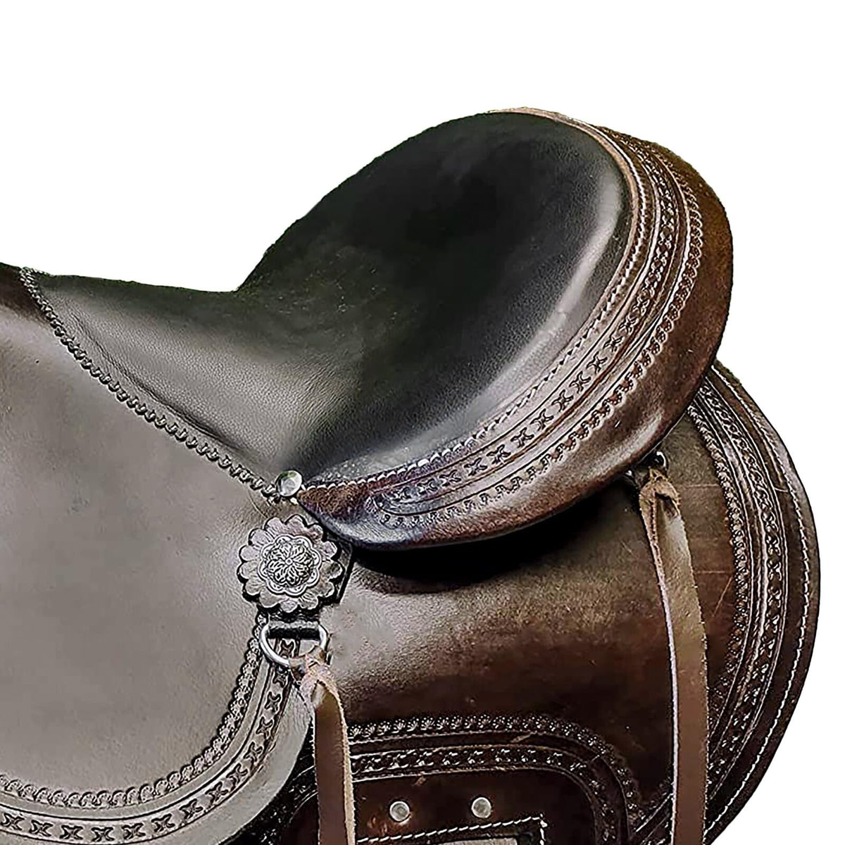 Brown Leather Western Horse Saddle Set with Headstall Breast Collar Reins C543