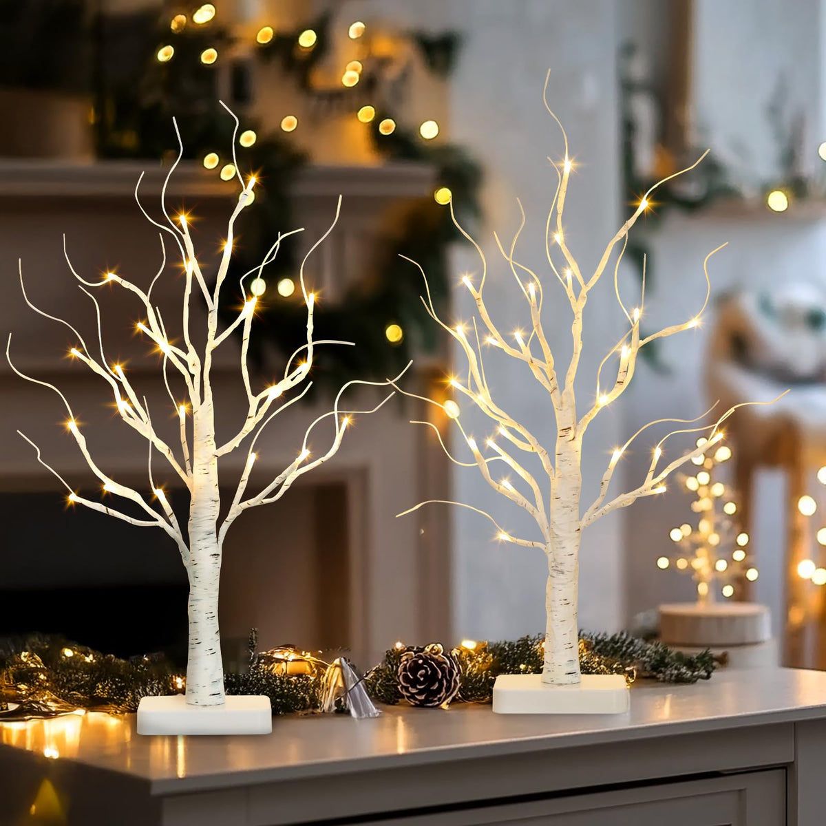 Lighted Birch Tree 2 Pack with 24 LED Battery Powered Timer E52649