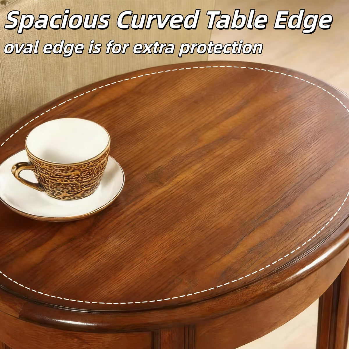 Oval Cherry Finish Wood End Table with Storage Shelf E9162