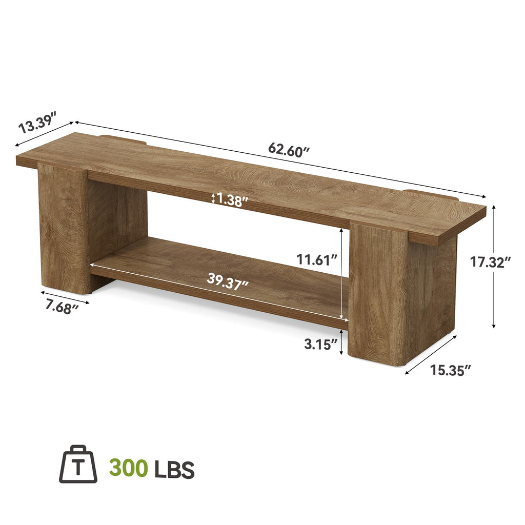 Wood Storage Bench with Shelf F7868