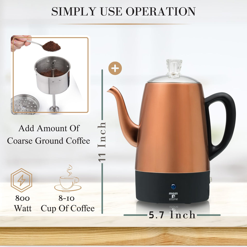 10 Cup Copper Electric Percolator Coffee Pot Z696