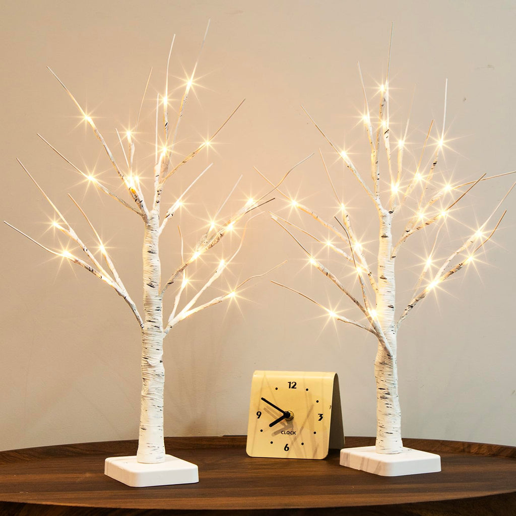 Lighted Birch Tree 2 Pack with 24 LED Battery Powered Timer E52649