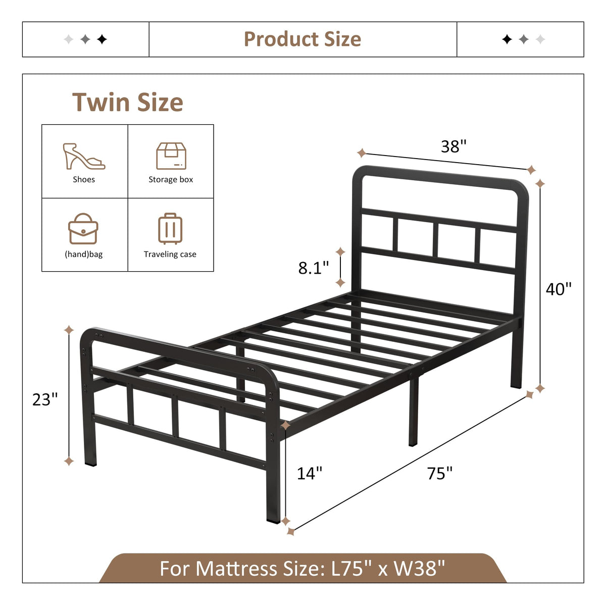 Twin Platform Bed Frame with Headboard and Footboard S6635