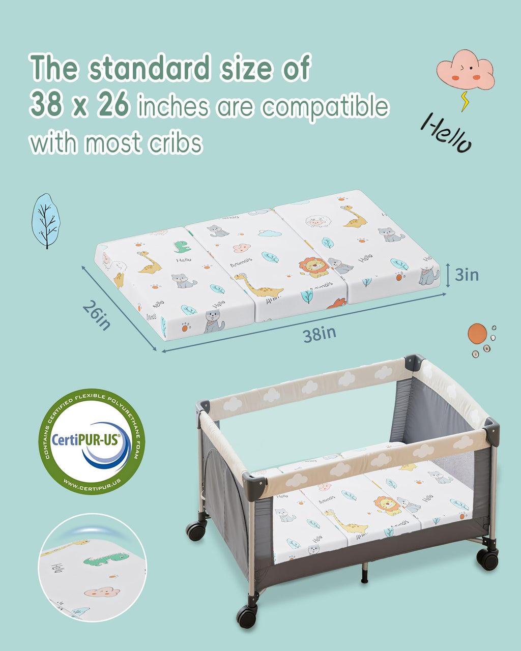 Trifold Pack and Play Mattress 38"x26" V88849