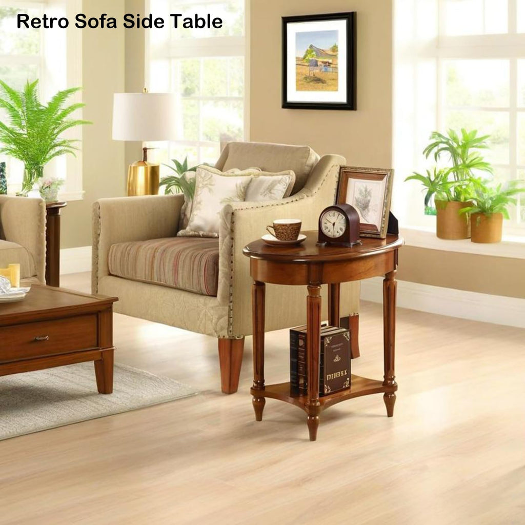 Oval Cherry Finish Wood End Table with Storage Shelf E9162