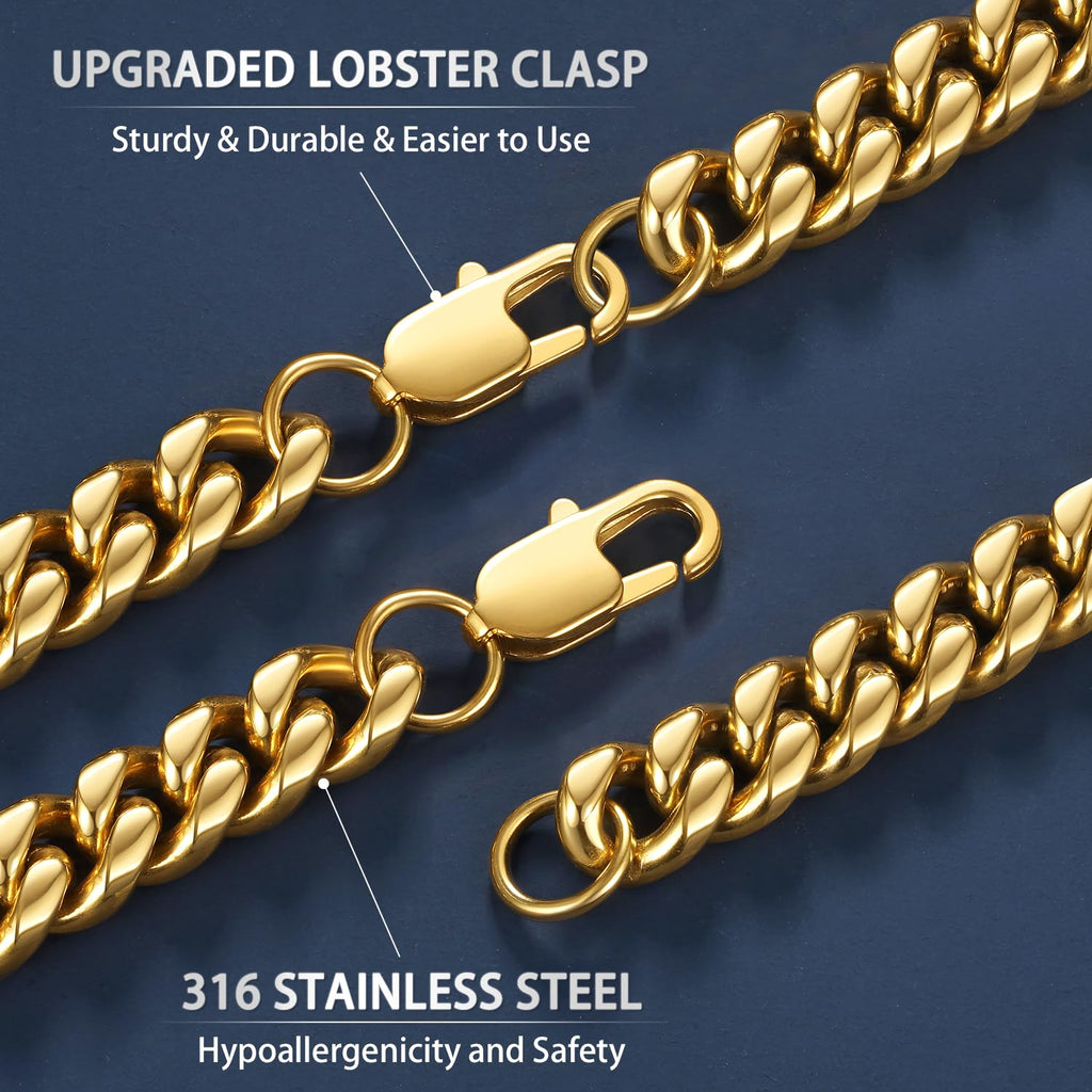 Cuban Link Chain 4mm 6mm 10mm 18K Gold Plated 316L Stainless Steel Necklace H3135