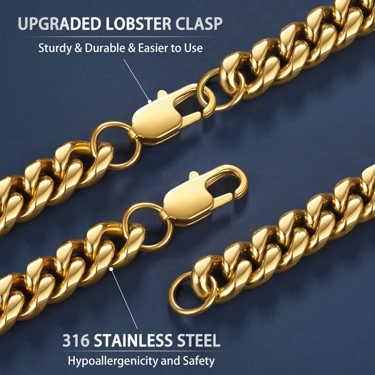 Cuban Link Chain 4mm 6mm 10mm 18K Gold Plated 316L Stainless Steel Necklace H3135