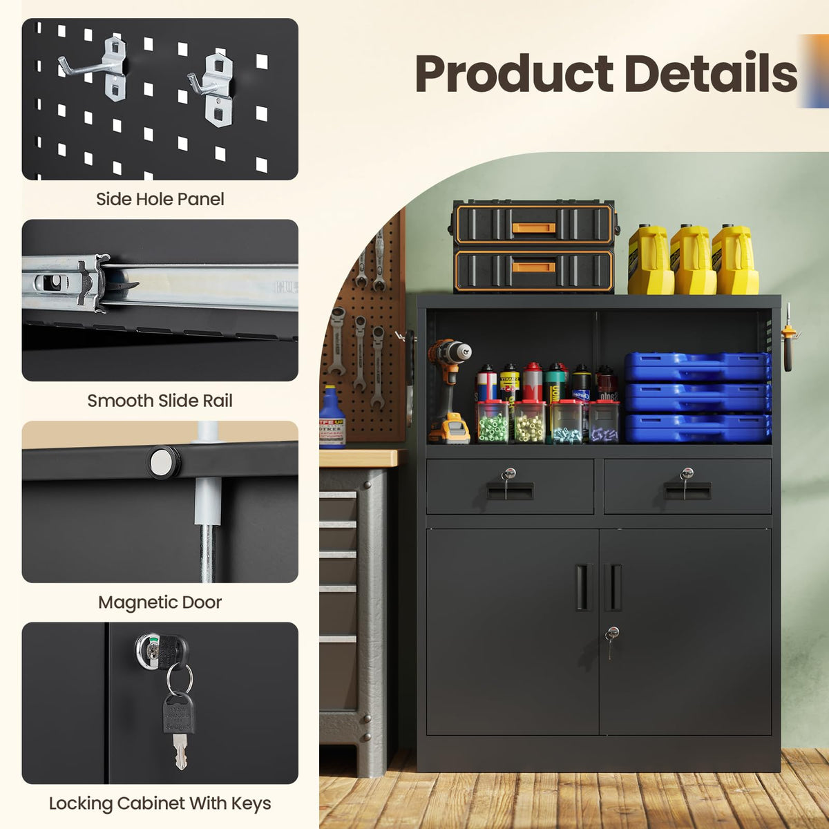 Metal Storage Cabinet with 2 Drawers and Locking Doors E555733