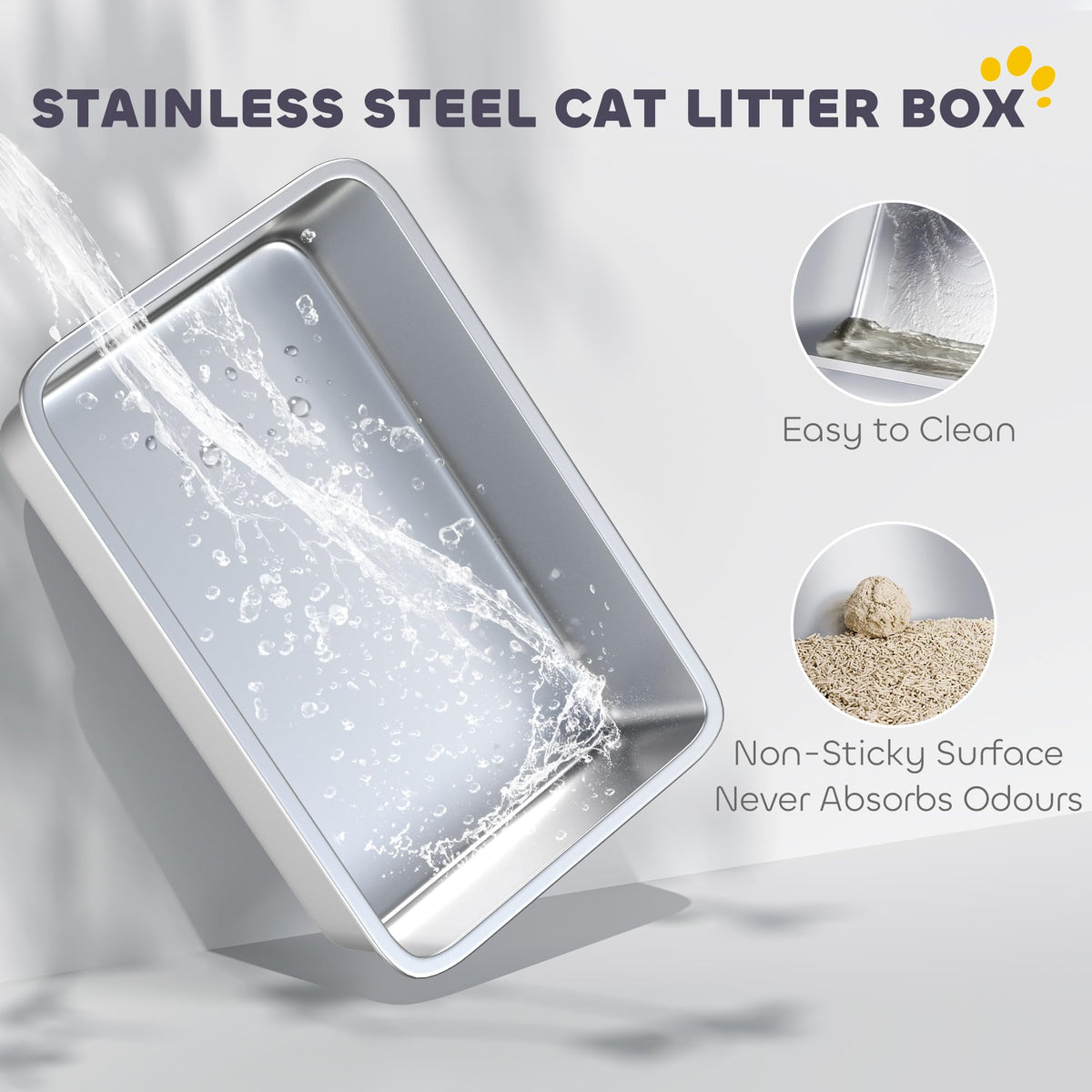 Stainless Steel Extra Large High Sided Litter Box with Scoop V347570