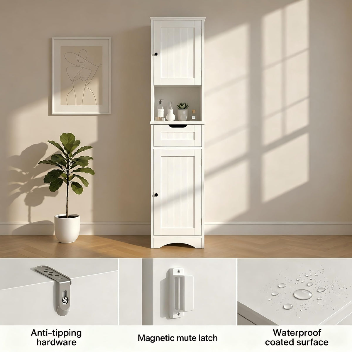 67” H Tall White Bathroom Storage Cabinet A674