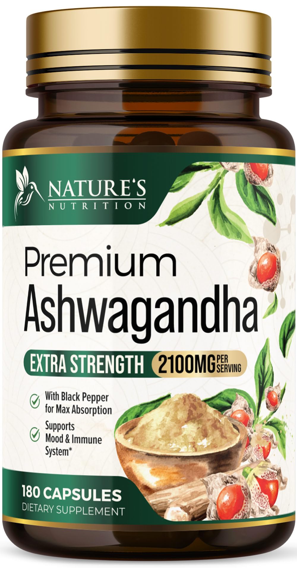 Ashwagandha Capsules with Black Pepper Vegan 180 Capsules T85050
