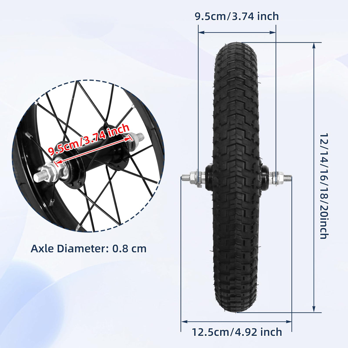 Kids Bike Front Wheels Replacement with Solid Air Rubber Tire and Inner Tube L84297