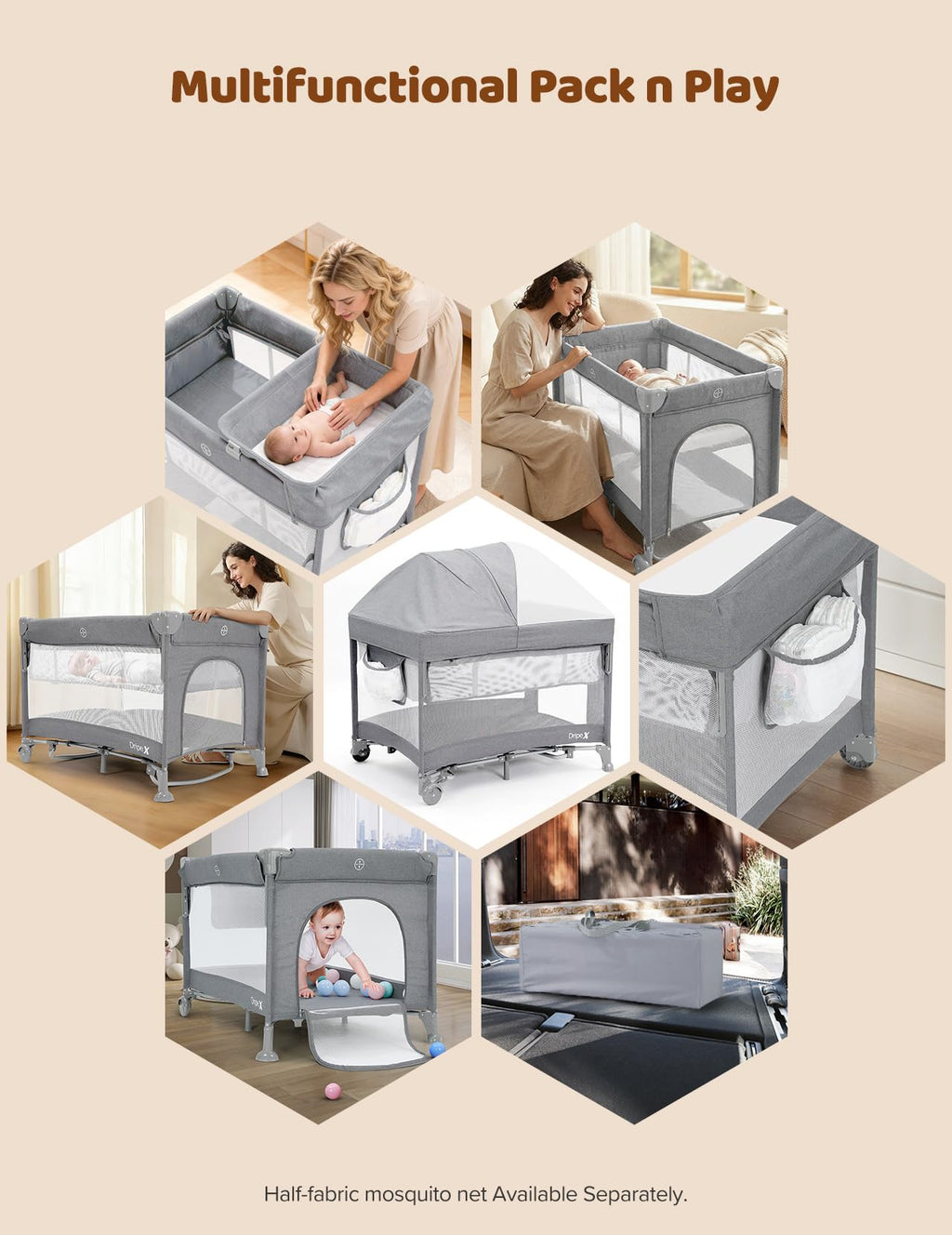 5 in 1 Baby Bassinet Light Grey R901813