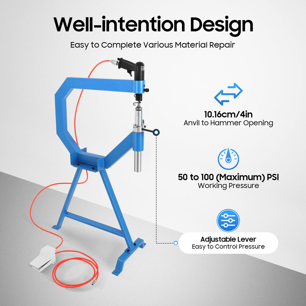 Pneumatic Planishing Hammer with 1" 2" 3" Anvils Dies and Foot Pedal A4555