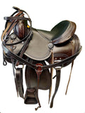 Brown Leather Western Horse Saddle Set with Headstall Breast Collar Reins C543