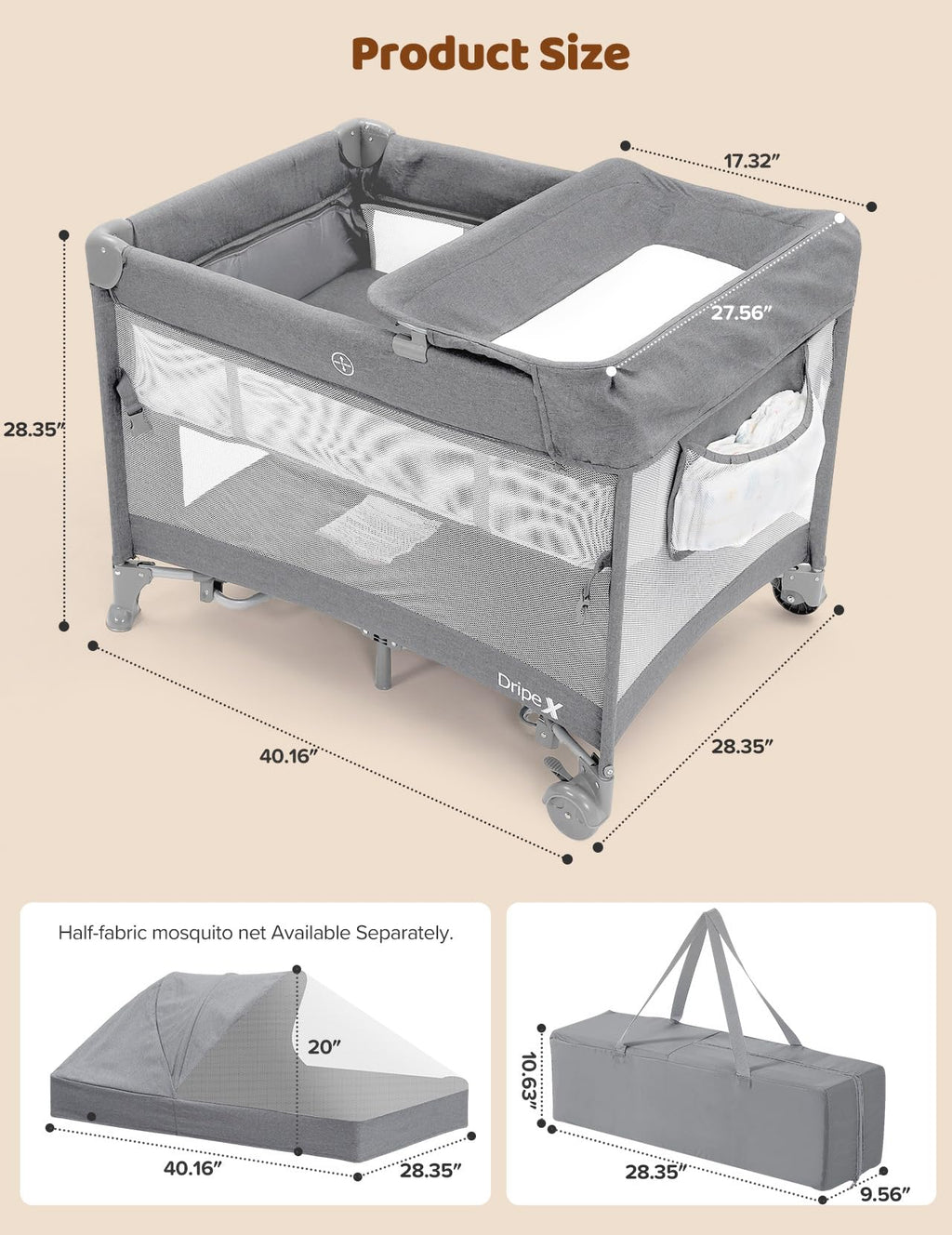 5 in 1 Baby Bassinet Light Grey R901813