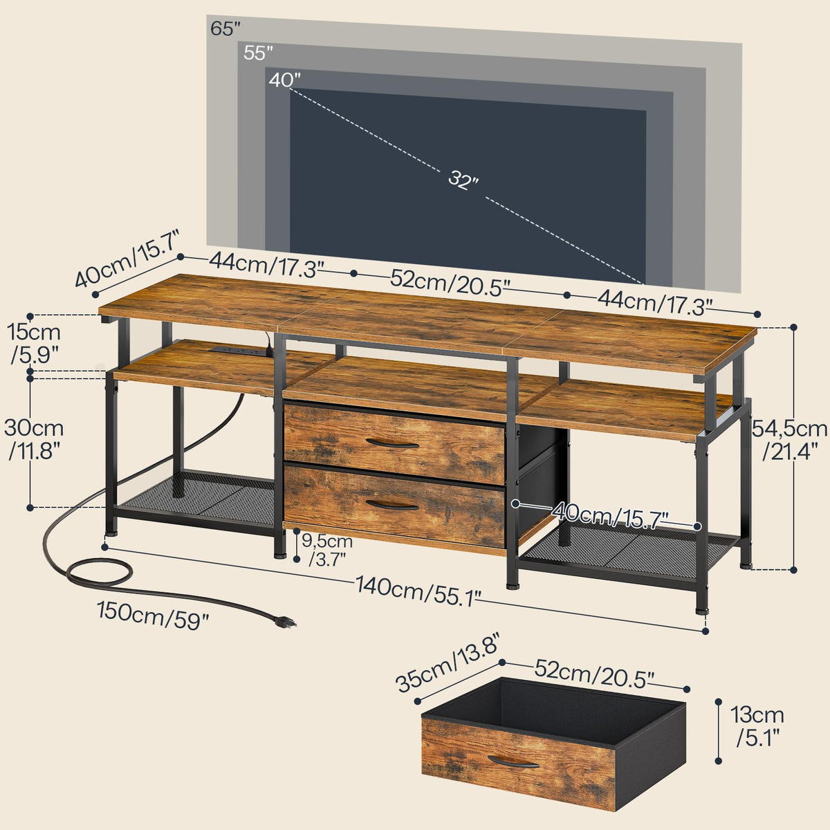 TV Stand with Power Outlet and LED Light D973169