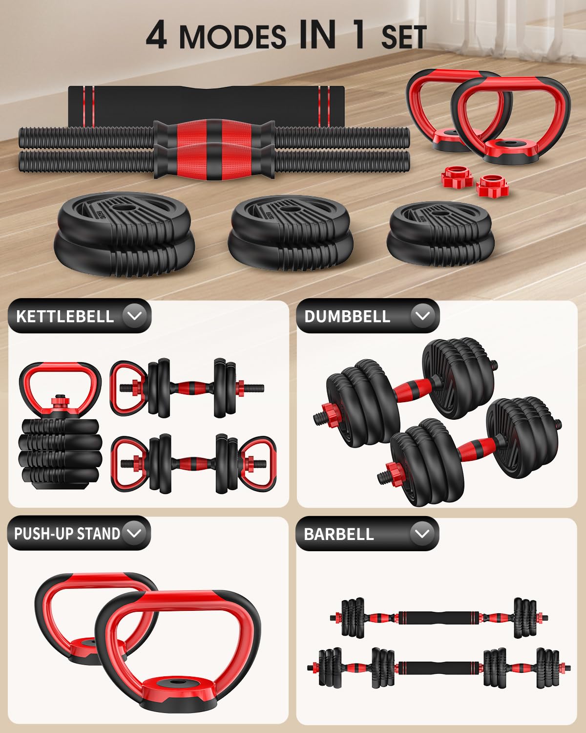 Adjustable Dumbbell Set 4 in 1 Free Weights H996241