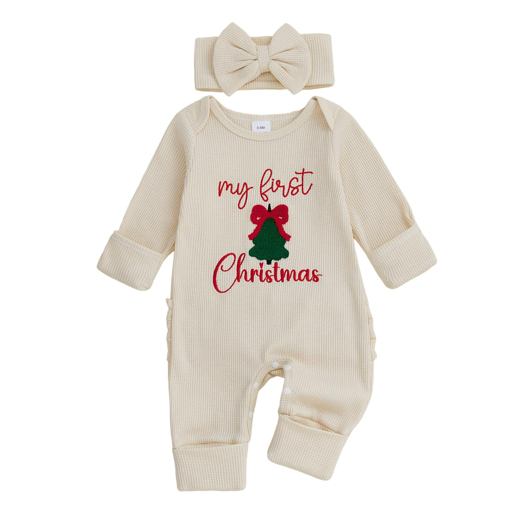 My First Christmas Baby Girl Onesie Long Sleeve Romper Headband J126
