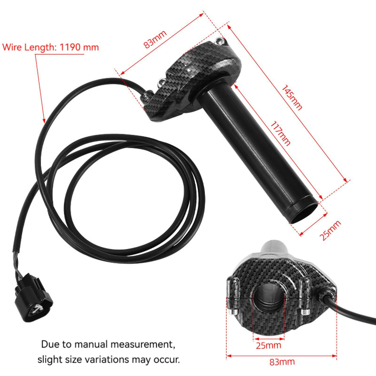Electric Dirt Bike Twist Throttle Metal Housing Ribbed Grip 3 Pin Sealed Connector S12749