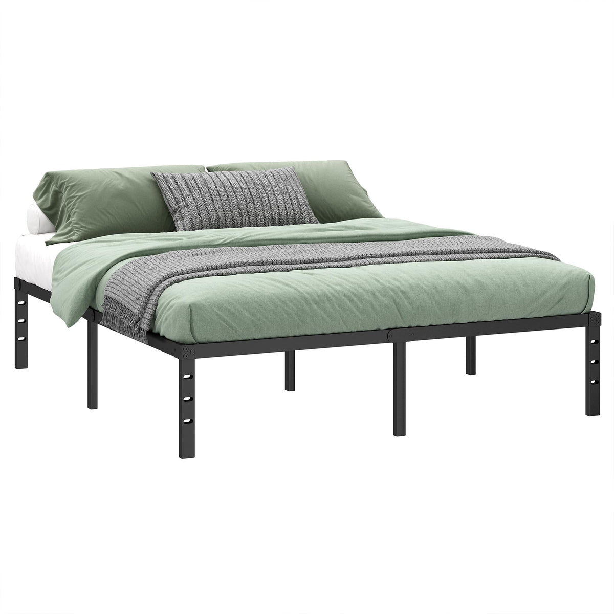 Black Metal Platform Bed Frame Full Size, 18 Inch Height with Underbed Storage E182393