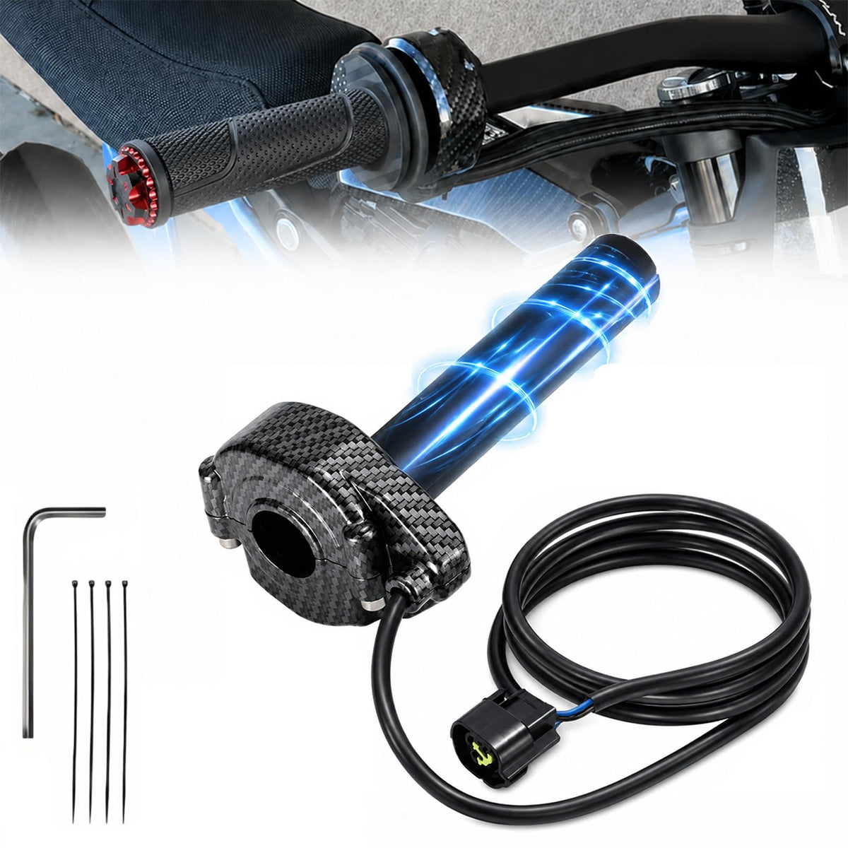 Electric Dirt Bike Twist Throttle Metal Housing Ribbed Grip 3 Pin Sealed Connector S12749