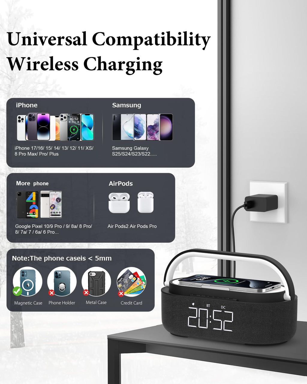 Bluetooth Speaker with Wireless Charger FM Radio LED Light O3185