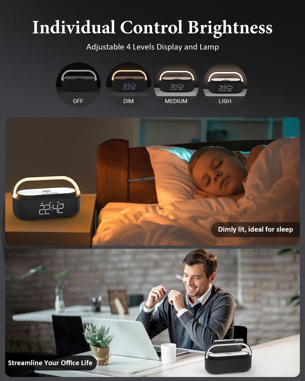 Bluetooth Speaker with Wireless Charger FM Radio LED Light O3185