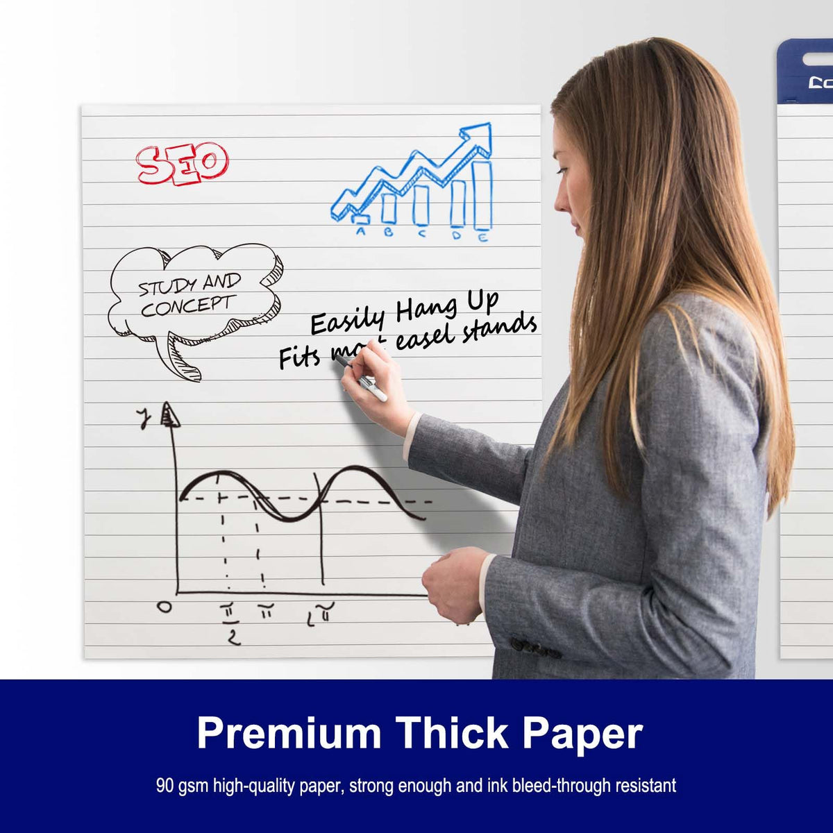 Lined Sticky Easel Pad, 25 x 30 In Flip Chart, 30 Sheets/Pad, 10 Pads O400