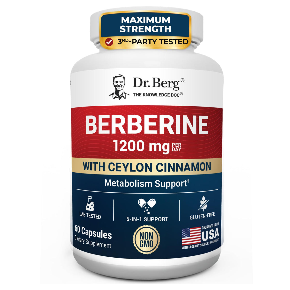 1200 mg Berberine with Ceylon Cinnamon, ALA, Magnesium Glycinate & BioPerine, 60 Capsules N2664