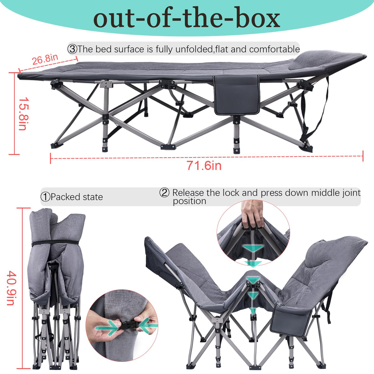 Folding Camping Cot with Carry Bag W11966