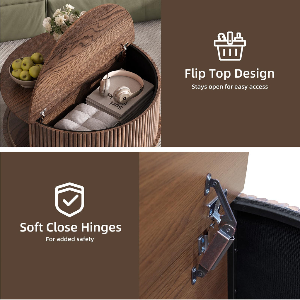 Round Coffee Table with Storage, 31.5", Walnut X5763