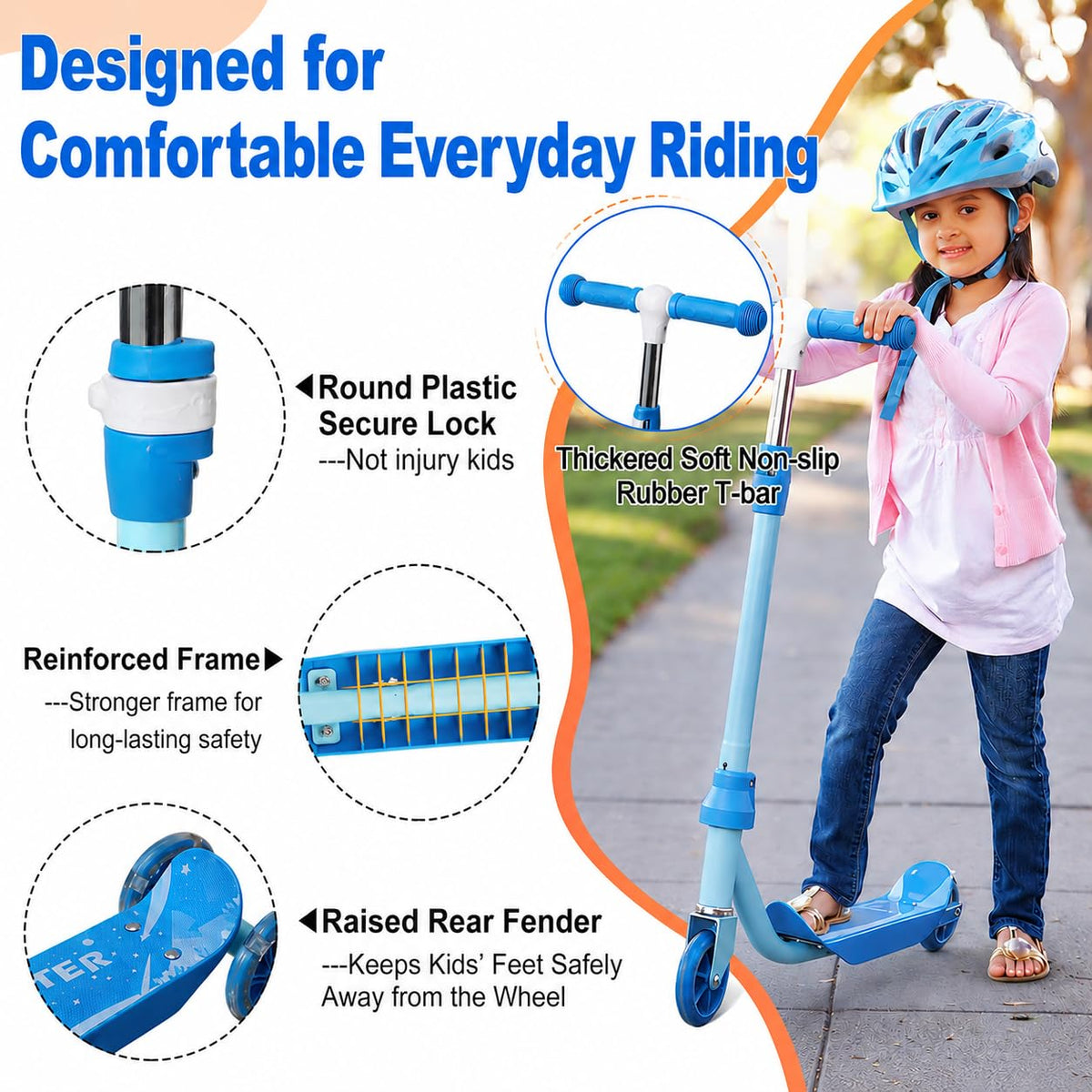 Three Wheel Kids Scooter with Light Up Wheels and Adjustable Handlebar B110