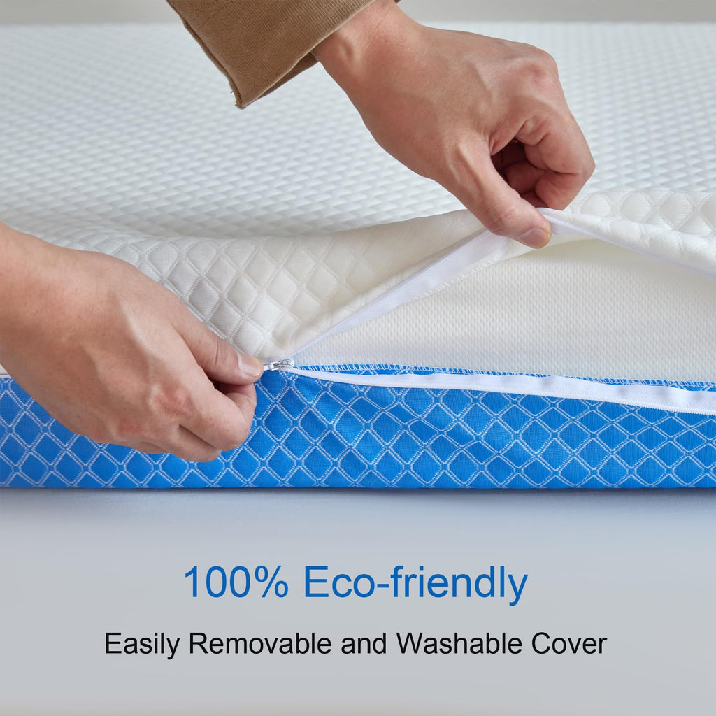 White Blue Gel Memory Foam Baby Crib Mattress 52 x 28 x 5 Inches S172468