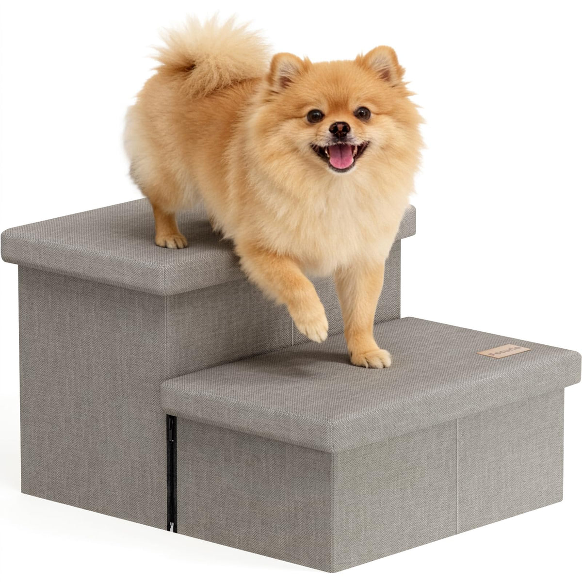 2-Step Wide Dog Stairs with Storage, Non-Slip Foldable Pet Steps, Grey M25049