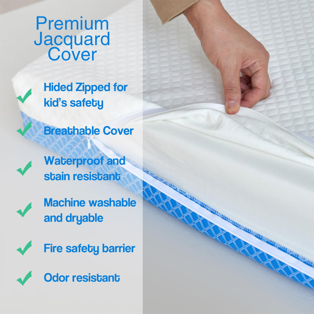 White Blue Gel Memory Foam Baby Crib Mattress 52 x 28 x 5 Inches S172468