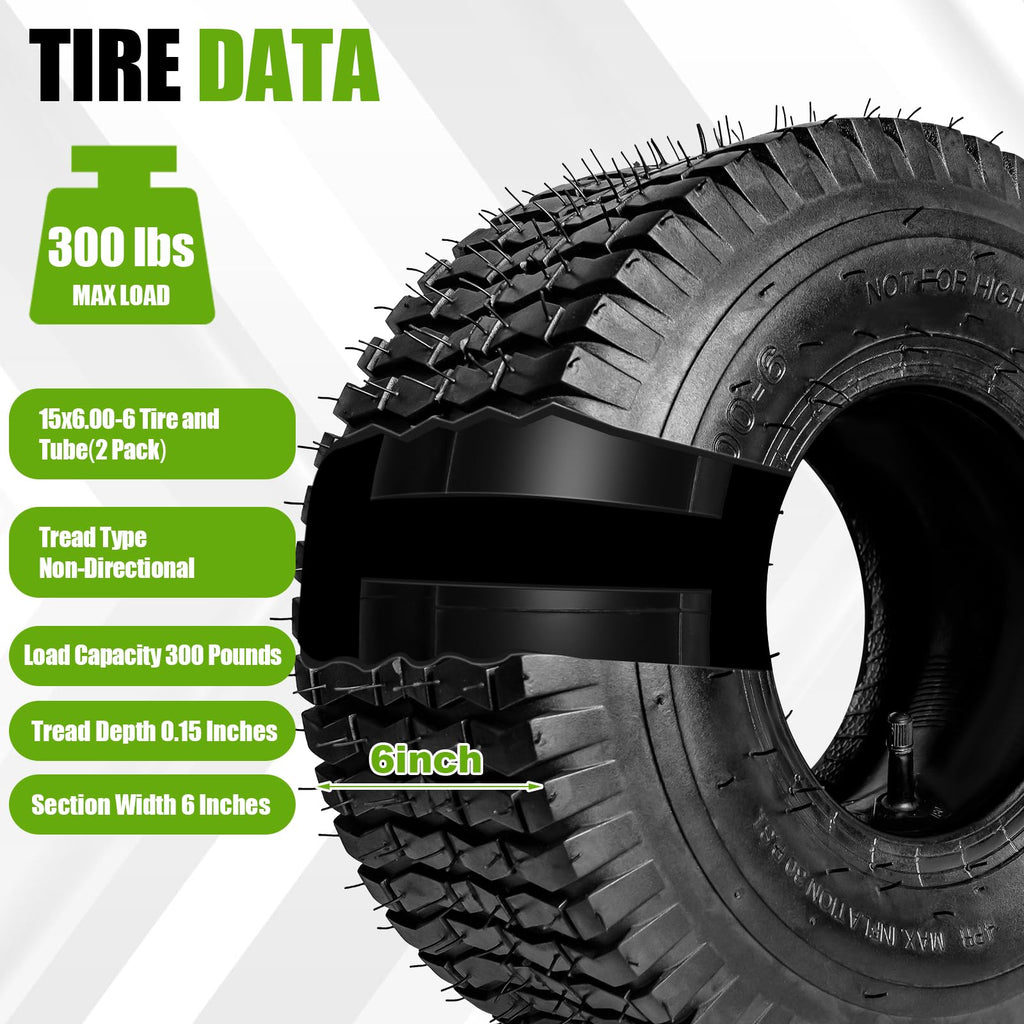 15x6.00-6 Lawn Mower Tire and Inner Tube 2PCS A7942