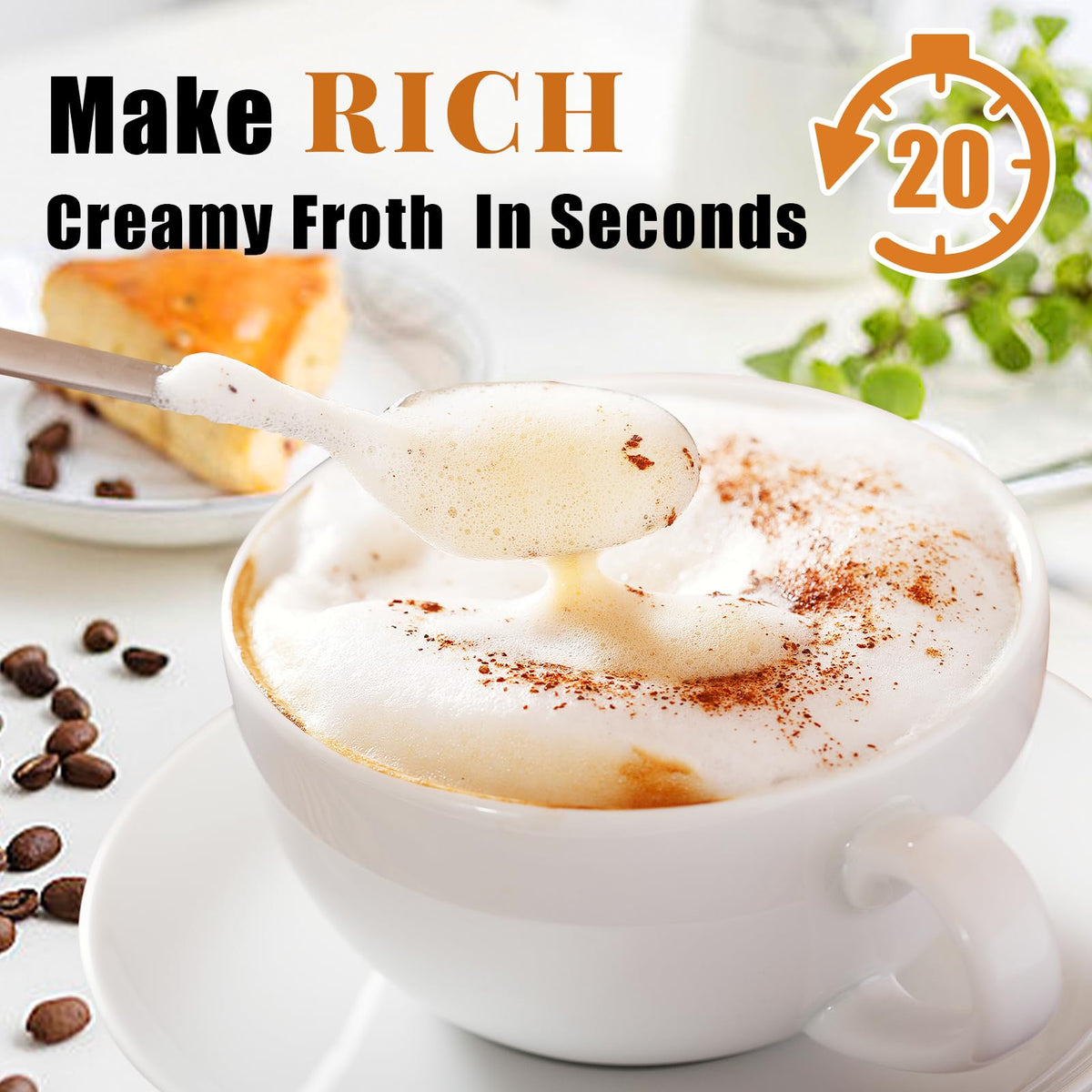 Black Rechargeable Handheld Milk Frother with 3 Heads 3 Speeds K1241