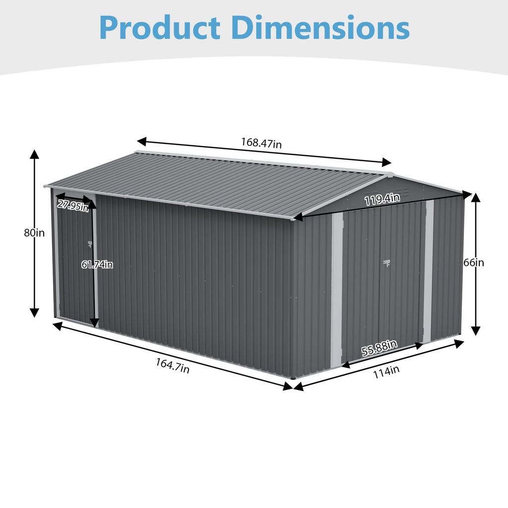 10x14 FT Light Gray Metal Storage Shed N853711