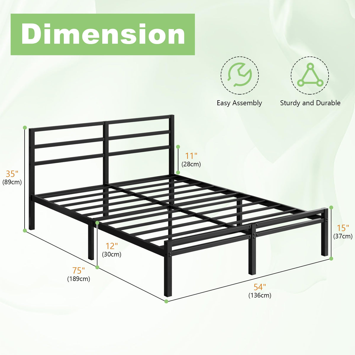 12 Inch Full Size Bed Frame with Headboard and Footboard Y994765
