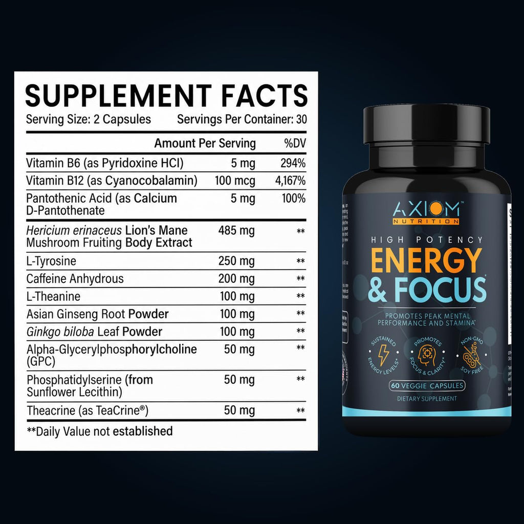200mg Caffeine Lions Mane Mushroom 60 Capsules Q346