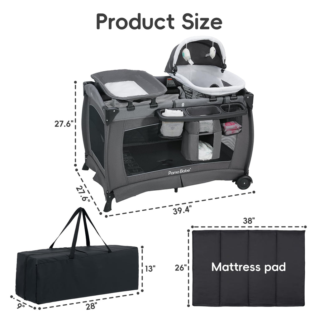 4-in-1 Baby Playard with Bassinet, Changing Table and Mattress, Black M920