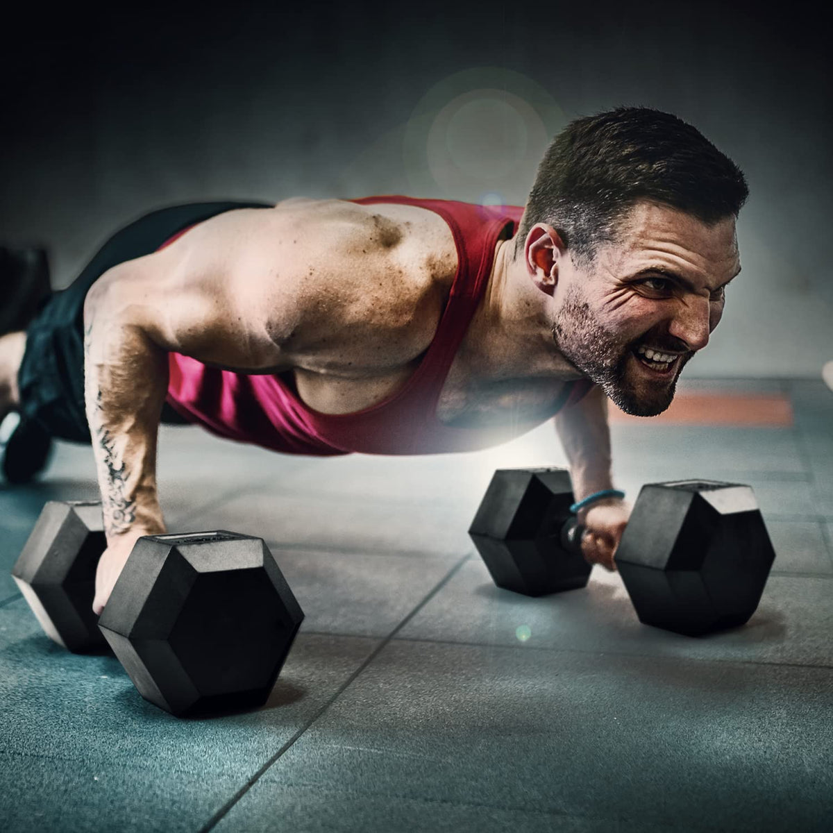 Rubber Grip Encased Hex Dumbbell Hand Weights Anti-Slip Q6572