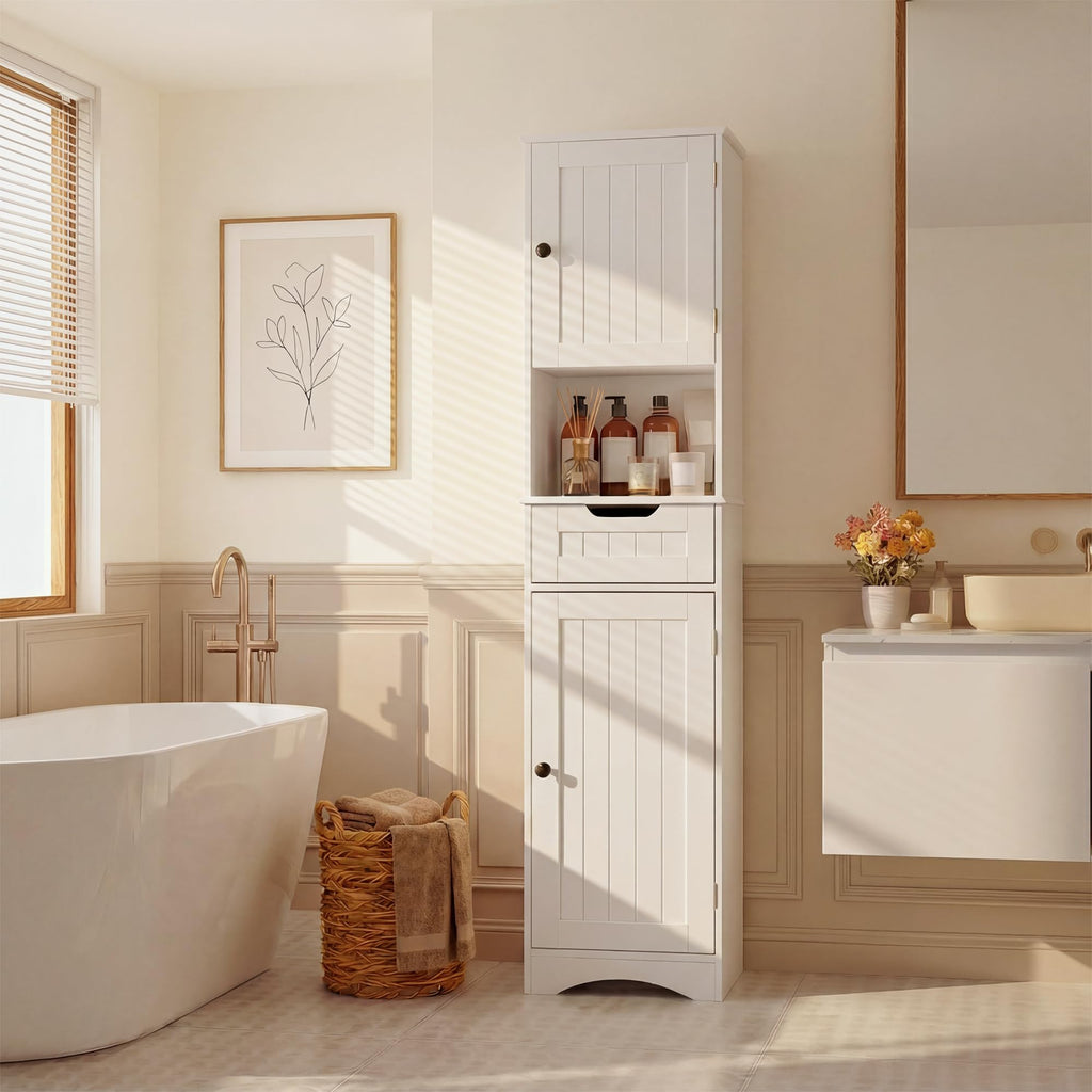 67” H Tall White Bathroom Storage Cabinet A674